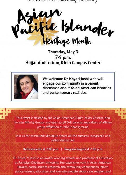 D-E PA Event Thursday, May 9 with Dr. Kyati Joshi – An Evening Celebration of Asian Pacific Islander Heritage Month